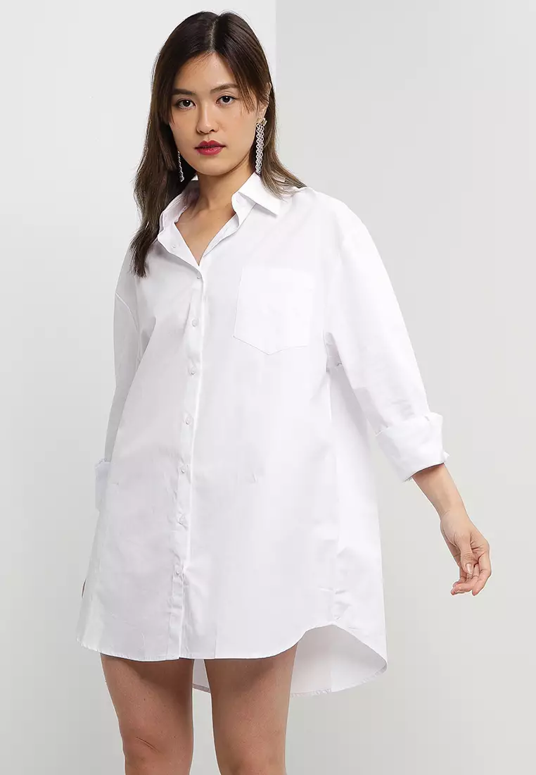 White button down clearance shirt dress plus size