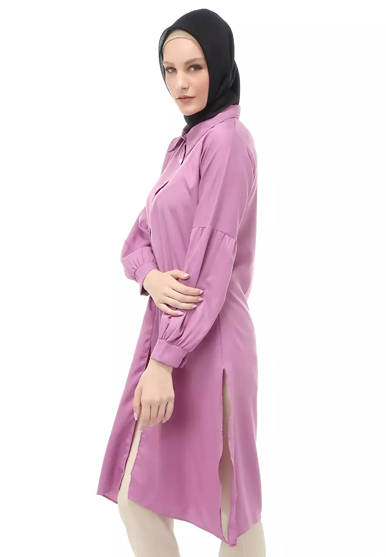 Vania Tunik Polos Muslimah Atasan Wanita Long Sleeve Regular Fit - Lavender