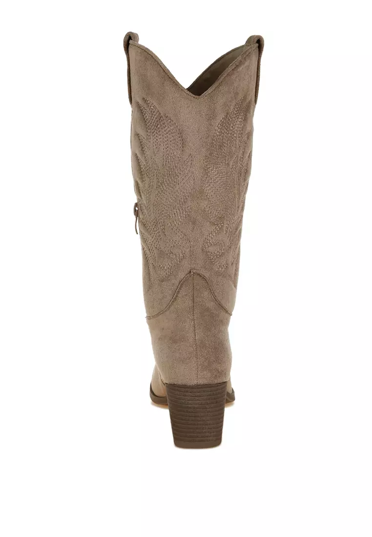 Microfiber Long Cowboy Boots in Taupe