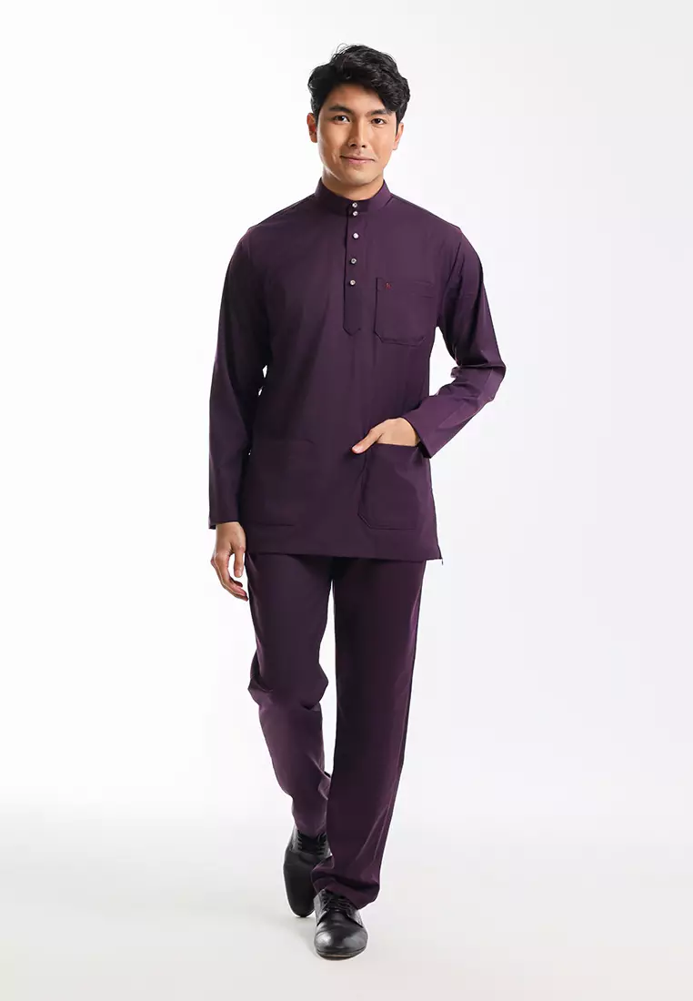 Forest x Hatta Dolmat Baju Melayu Cekak Musang Dewasa - BM24104-70DkPurple