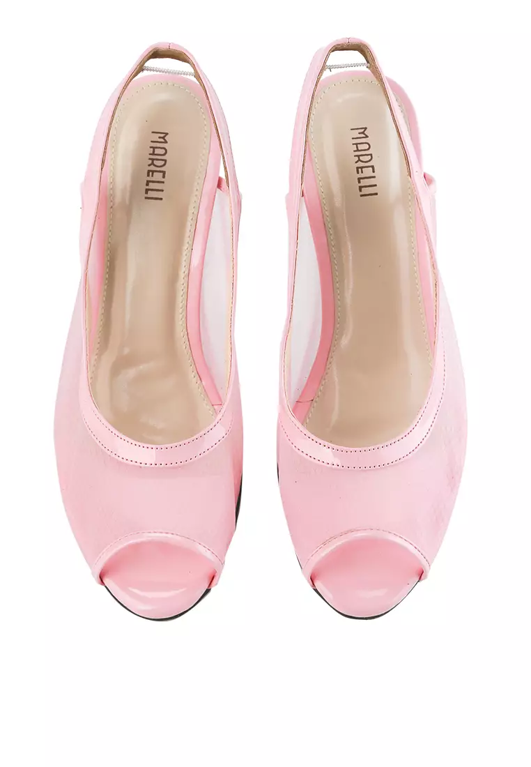 Daisy Sepatu  Sandal Wanita Mesh hak 7 cm - Baby pink