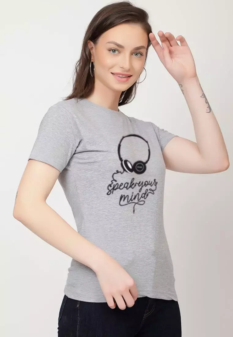 Speak YourMind Relaxed Short Sleeve Stylish Grey Cotton Casual Graphic Print Tee/TShirt