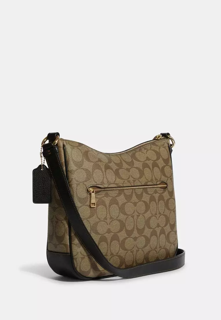 Coach Ellie File Bag In Signature Canvas With Disco Patches Khaki Multi