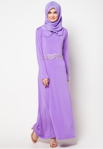 Premium Maritza Round Collar Lace Dress Purple