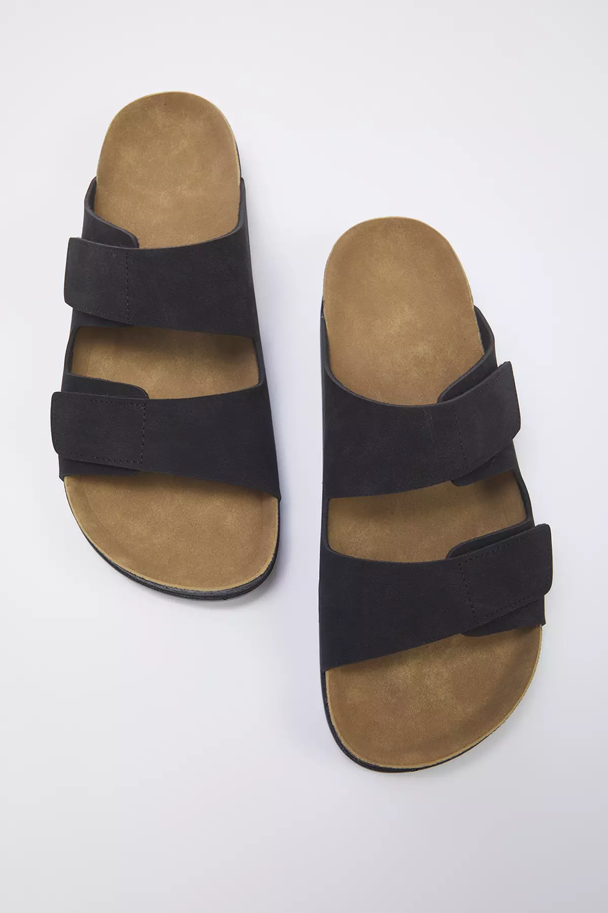 Black Nubuck Velcro Tape Men's Flat Sole Slippers Takss25Te00034