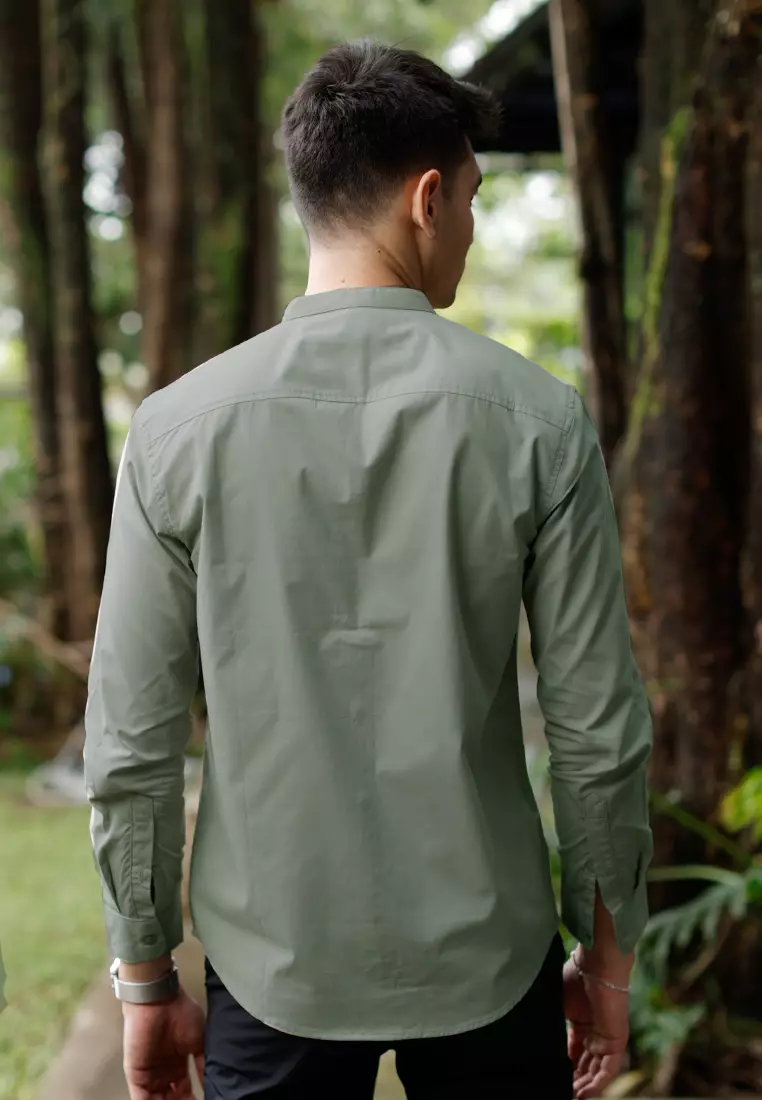 Oxcon Collarless Long Sleeve Business Shirt soft cotton Sage