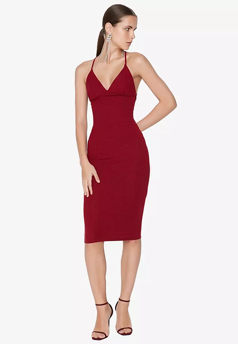 Lyla plunging crepe midi sales dress