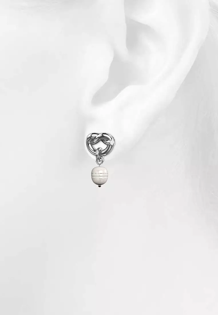 Forever Knot White Gold Layered Pearl Earrings