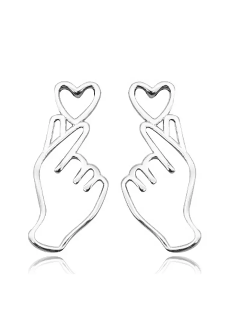 YOUNIQ Korean Finger Hearts Love 925 Sterling Silver Earrings