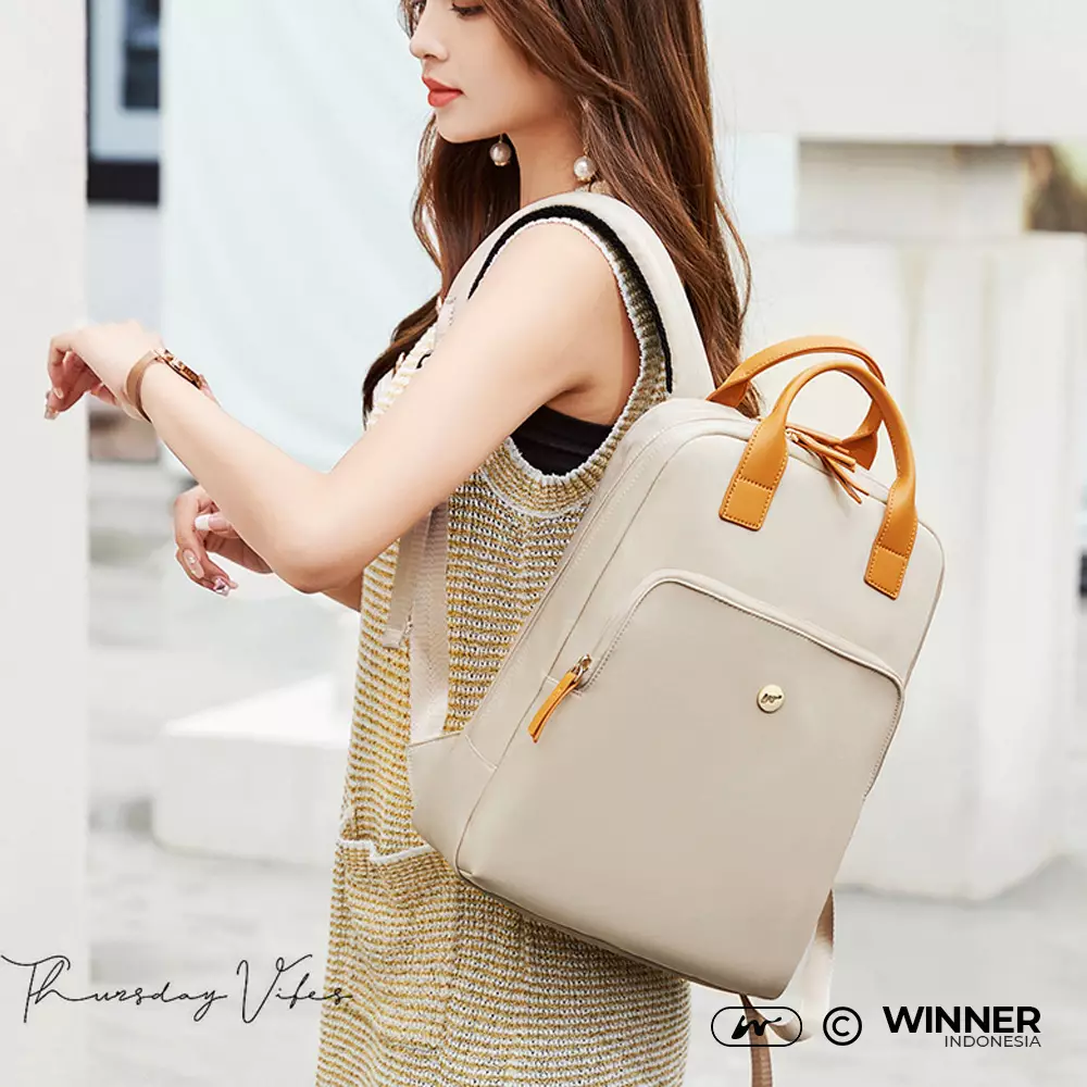 WINNER Tas Ransel Laptop Super Slim 14 inch Oxford Backpack Korean Style (T14-001) Warna Khaki-14-inch