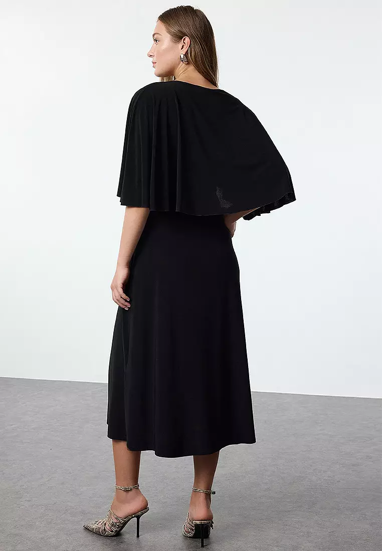 V-Neck Flared Sleeves Midi Dress