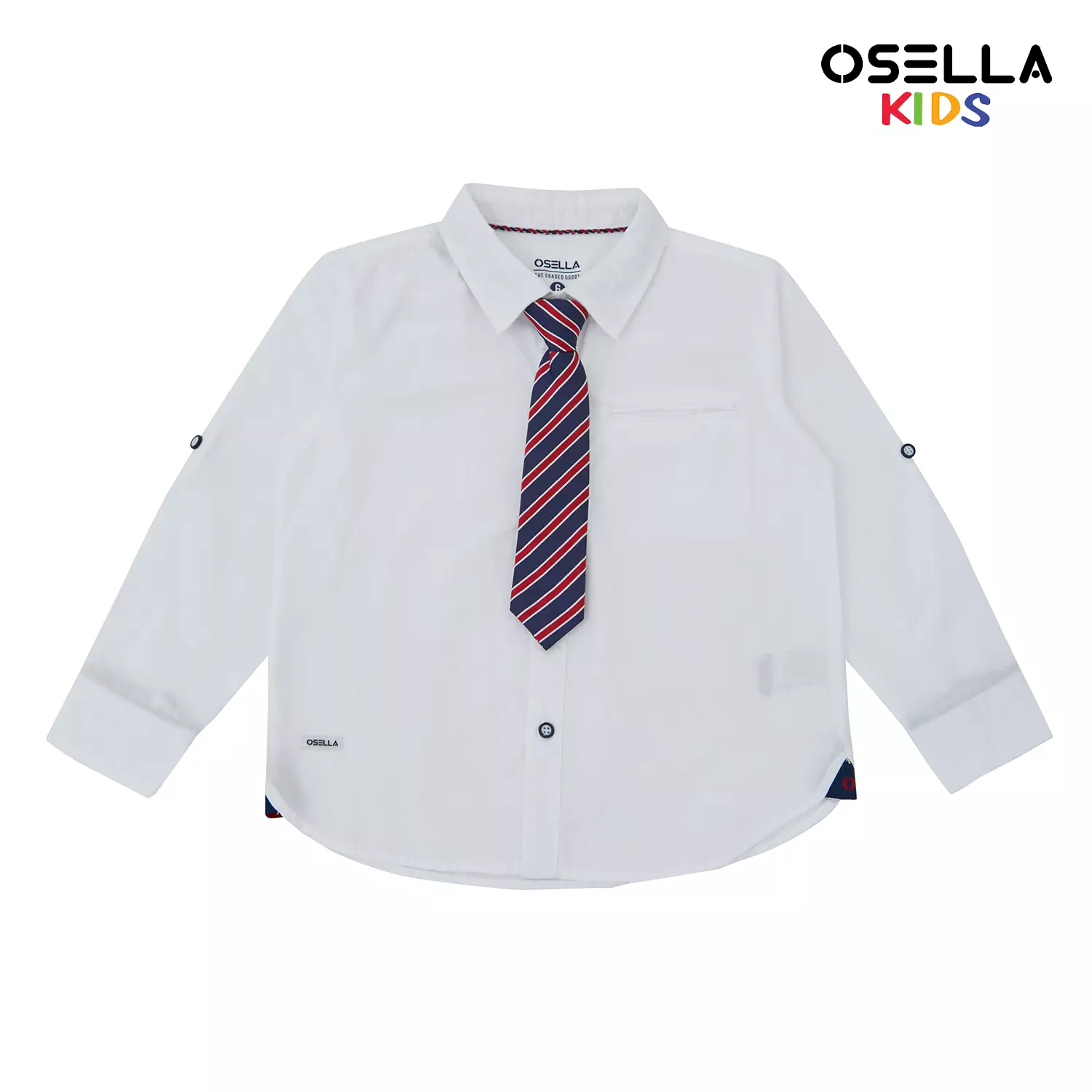 [NEW] Osella Regular Long Sleeve Collared Shirt In White With Additional Red Tie 2237400401 | Kemeja Lengan Panjang Anak Laki-Laki