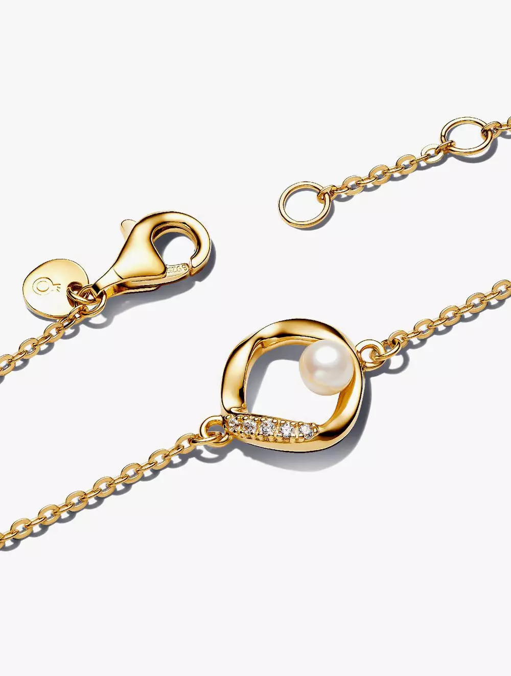 14k gold-plated bracelet with treated white freshwater cultured pearl and clear cubic zirconia