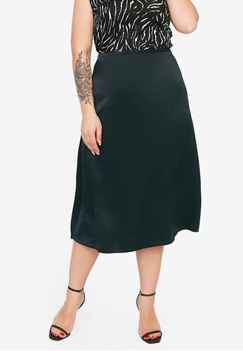 Trendyol black Plus Size Woven Satin Skirt 85F53AA7B88C18GS_1