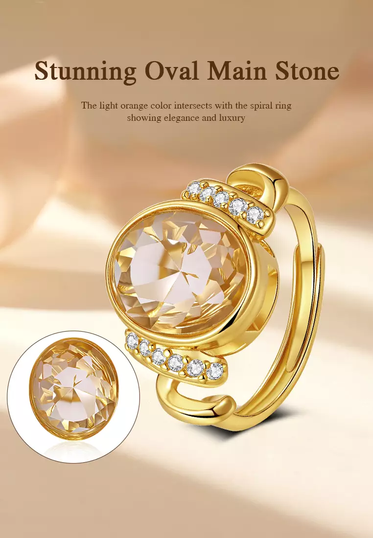 Cincin Wanita Original Mewah Fashion Perhiasan Kuning Zircon 5A Adjustable Cincin Cewek