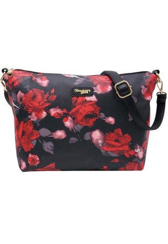 STRAWBERRY QUEEN black and red Strawberry Queen Flamingo Sling Bag (Floral AR, Black) B5E2AACAC5040FGS_1
