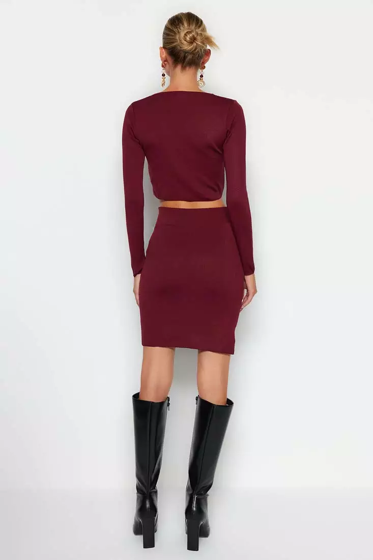 Knit Crop Top & Slit Mini Skirt Set