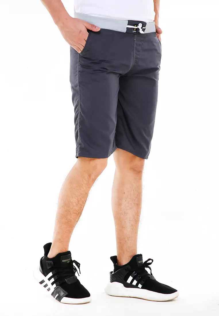 Rishham Celana Pendek Pria Polos Elastic Rubber Casual Short Pants Material Cotton ORIGINAL - Gray
