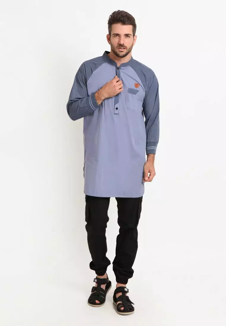 Zayidan Baju Koko Gamis Muslim Pria - Bariq Ribs Ungu