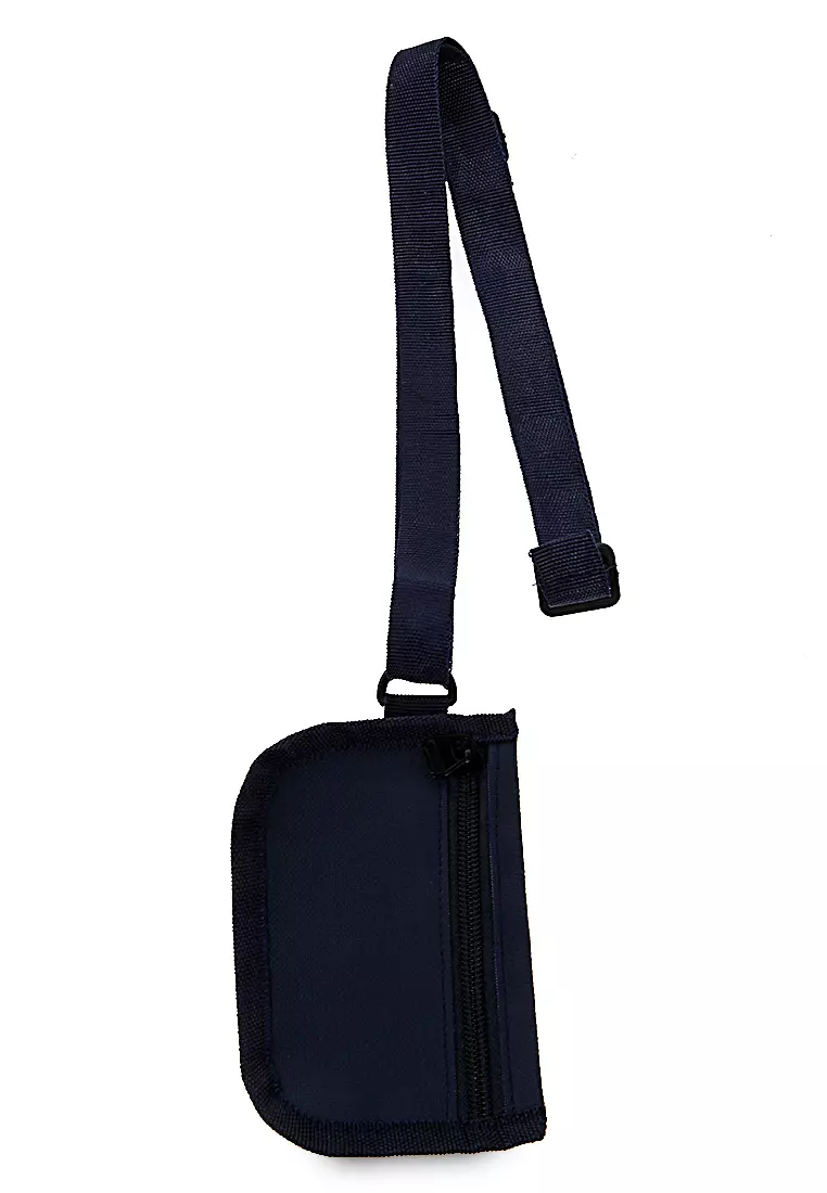 Kyven Dompet Canvas Slempang Motif Polos Zip Fastening Wanita - Navy