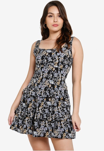 MISSGUIDED black Floral Layered Frill Mini Dress 978F3AA047369DGS_1
