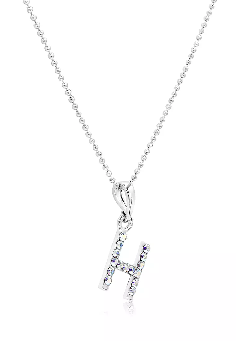 SO SEOUL Personalised Initial Alphabet Letter Swarovski® Aurore Boreale Crystal Pendant Chain Necklace - H / 45cm