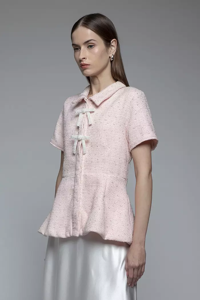 COTTONINK Studio - Atasan Kemeja Wanita Pink Tweed Marena #HolidayCollection2025