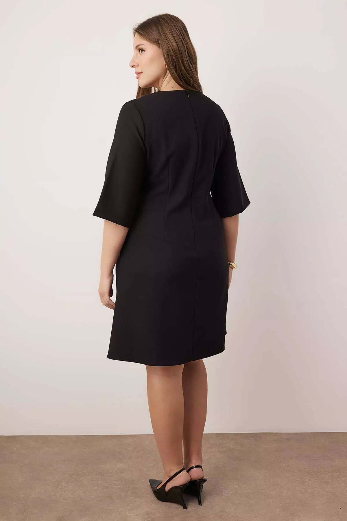 Black Gold Button Mini Woven Plus Size Dress Tbbaw26Ah00068