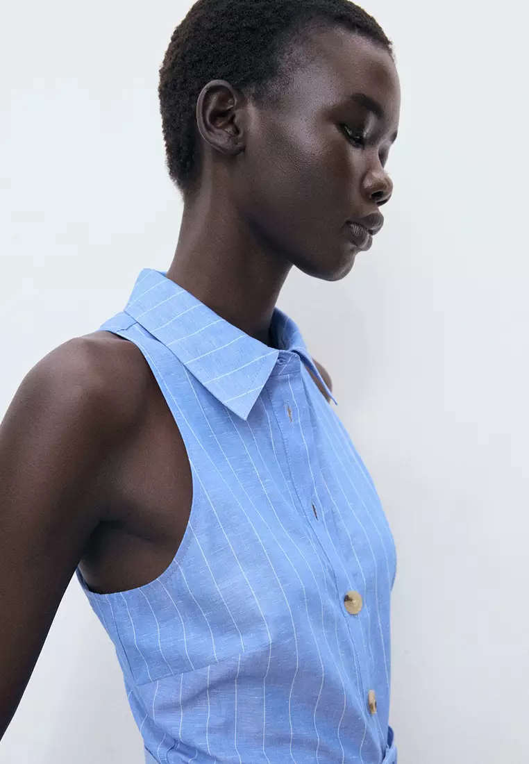 Striped Linen-Blend Shirt-Style Dress