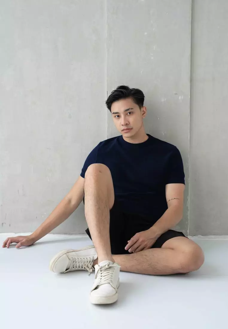 Kale Marvin Navy / Sweater Rajut Pria Tangan Pendek