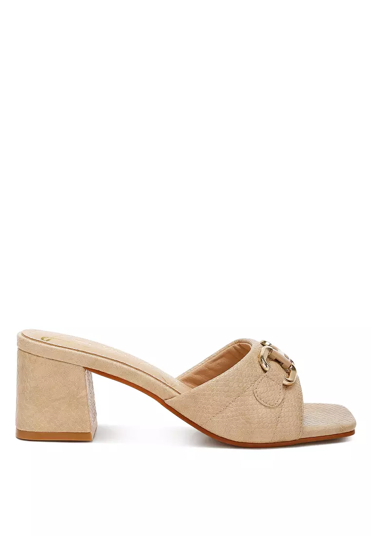 Discount on London Rag  shoes - SKU: Beige Horsebit Detail Snake Print Sandals
