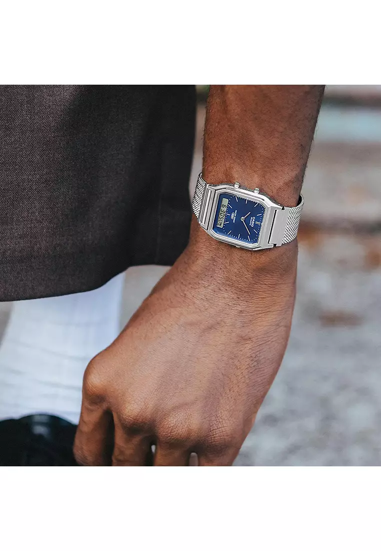 AQ-230EM-2A Unisex Analog-Digital Watch Mesh Stainless Steel Band