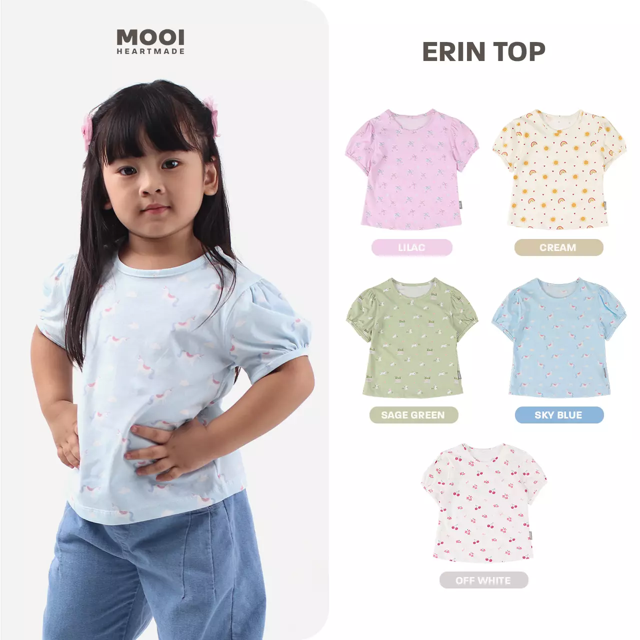 Mooi Atasan Anak Perempuan Erin Top - Sage Green