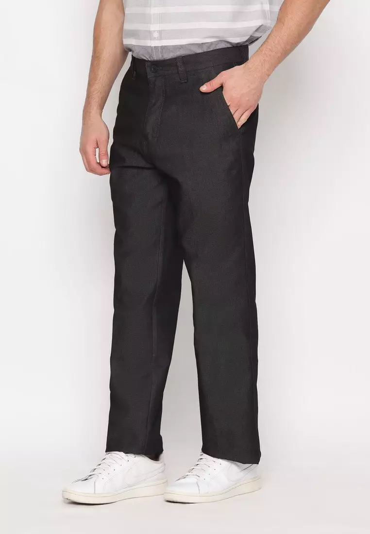 POLICE Celana Panjang Semi Formal Corak Katun Hitam Pria