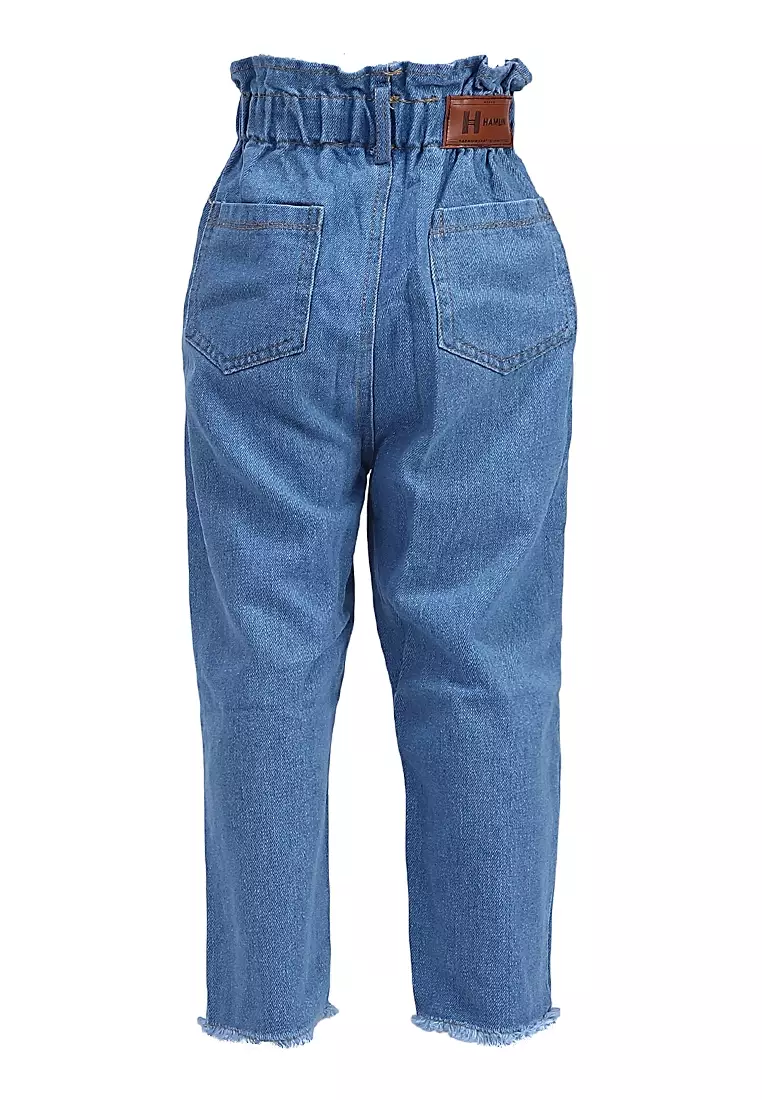 Yocelyn Celana Panjang Anak Perempuan High Waist Jeans Korean Style Material Denim ORIGINAL - Blue