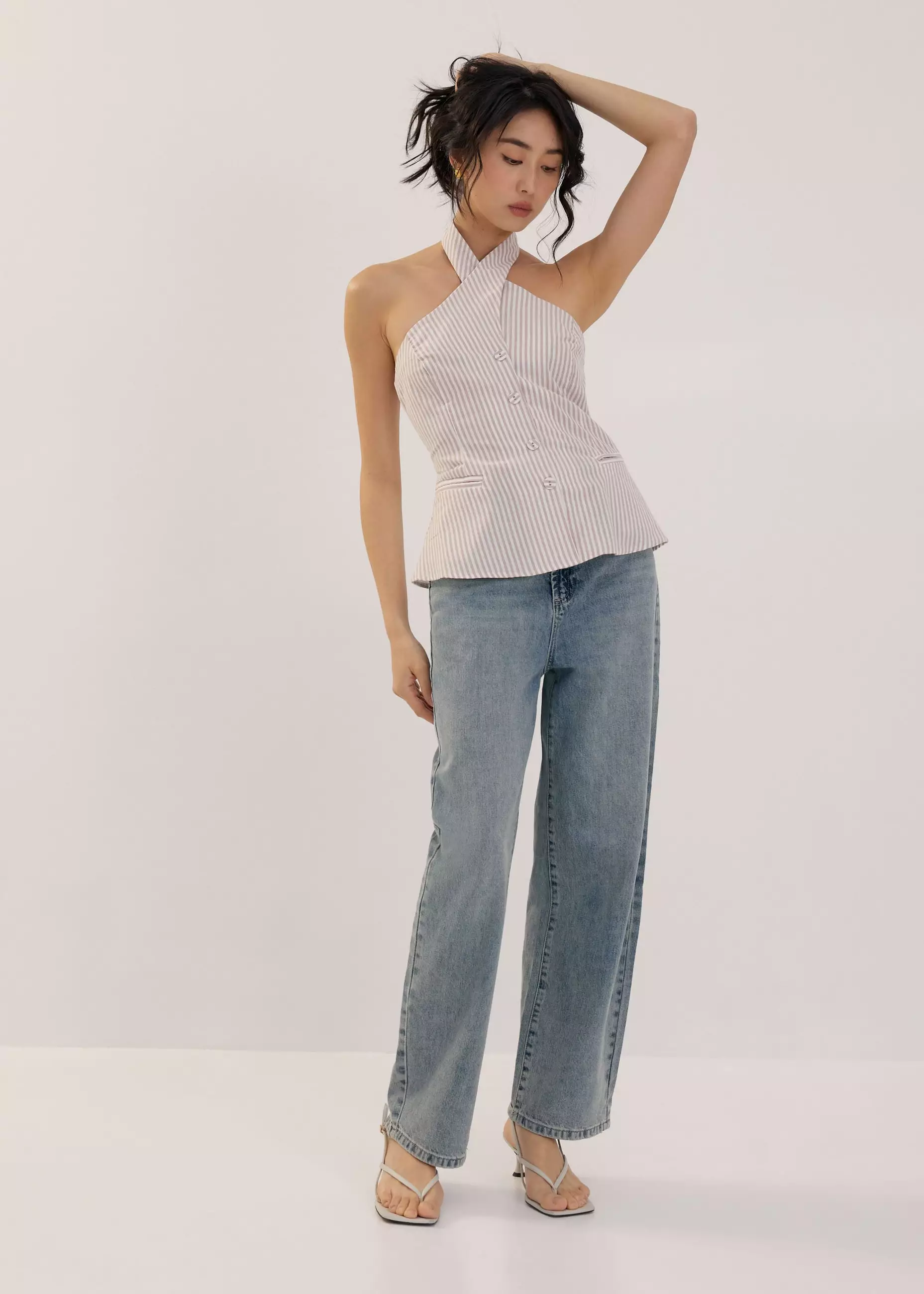 Atasan Wanita - Striped Linen Halter Top