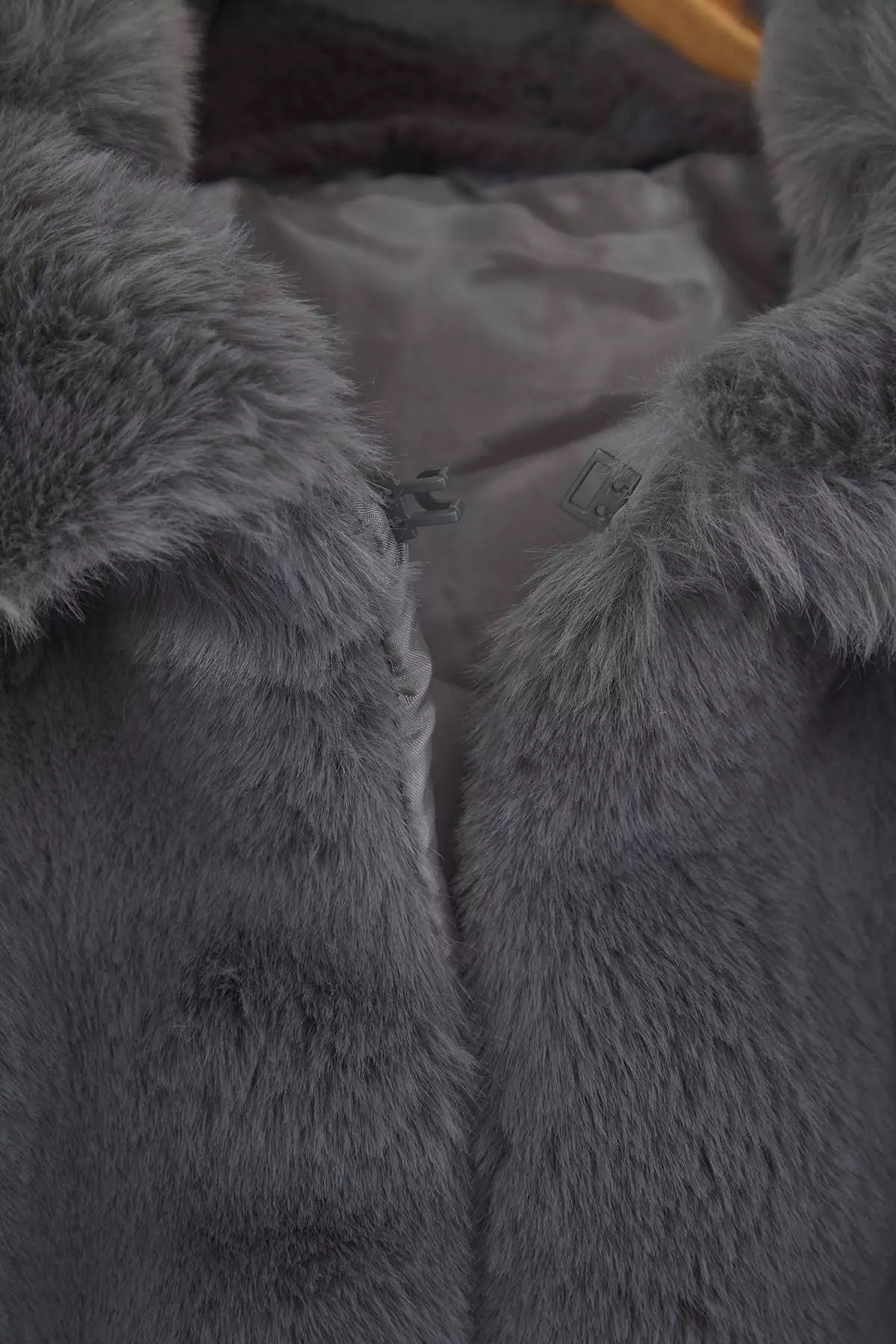 Gray Regular Fit Fur Coat