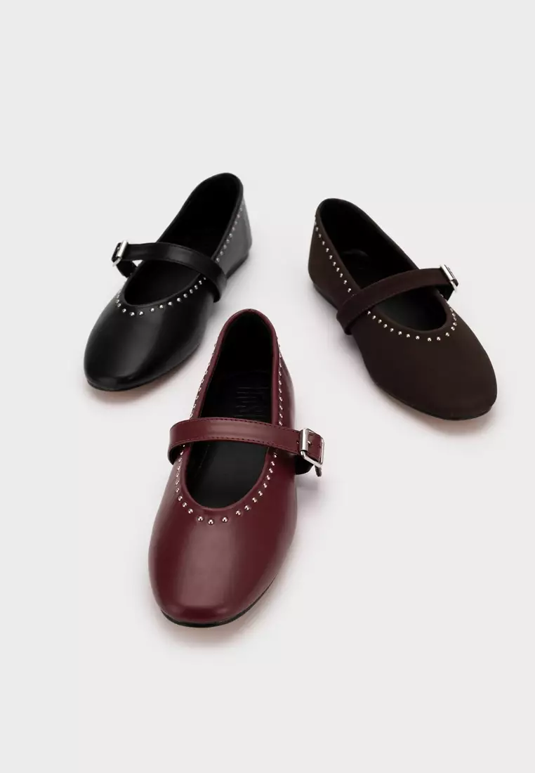 STUDDED MARY JANE FLATS
