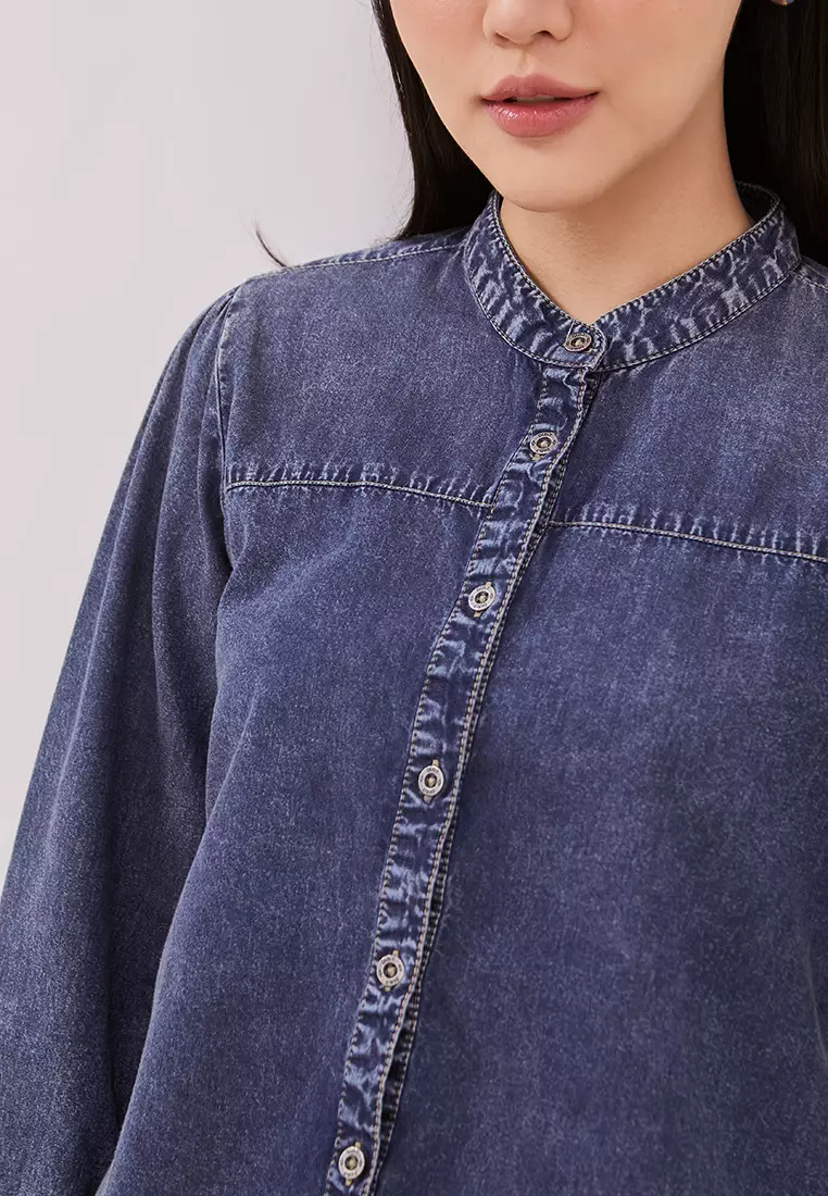 DUST Kemeja Denim Kiara Medium Dark Blue (D.116452)