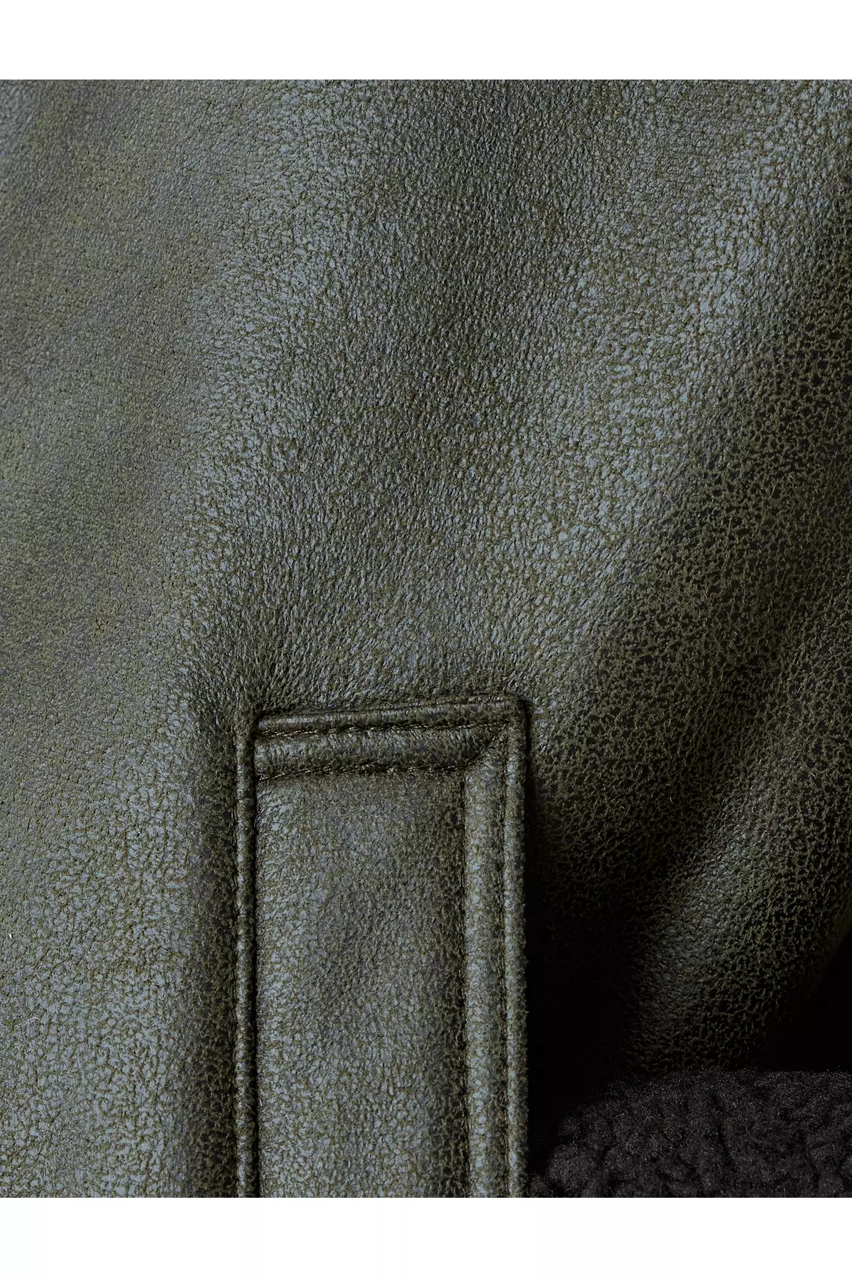 仿皮短款寬鬆騎士褸配仿毛絨內襯口袋