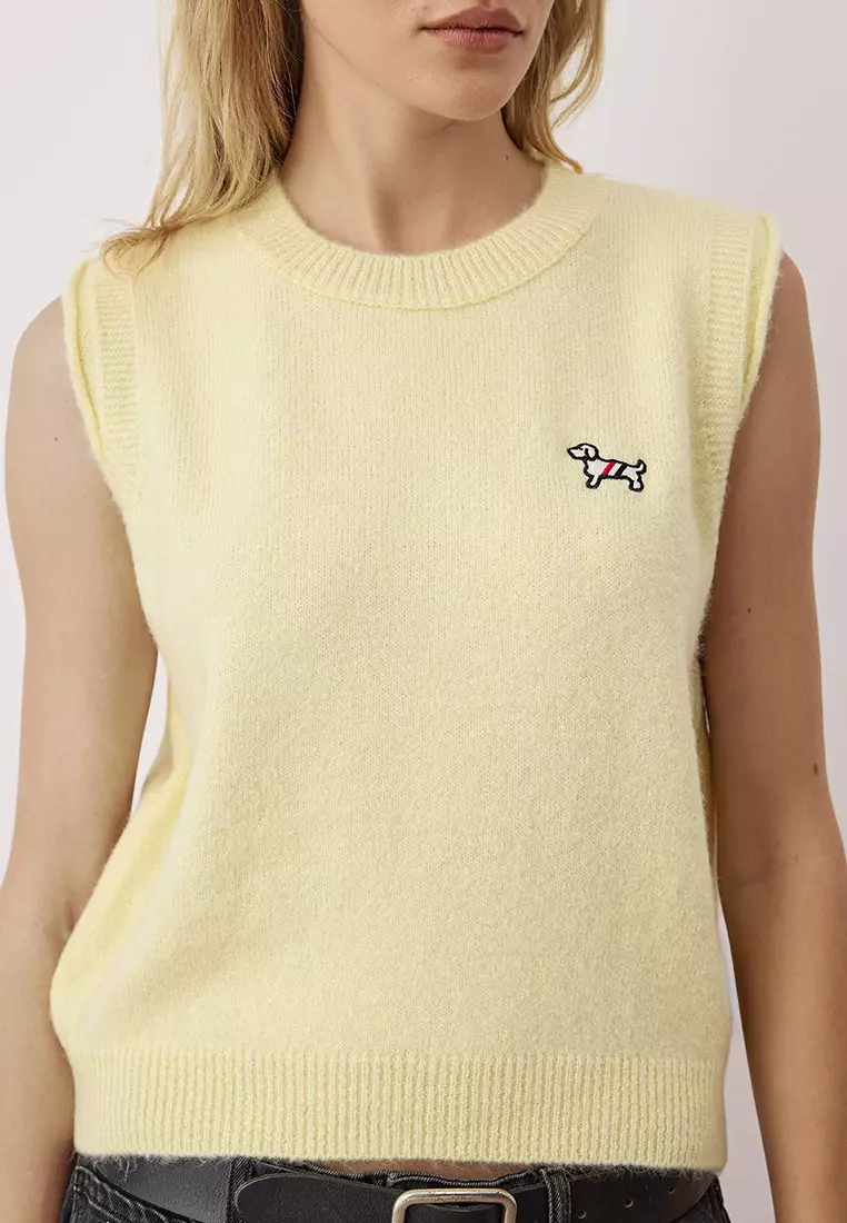 Dog Embroidery Detailed Soft Texture Knit Sweater