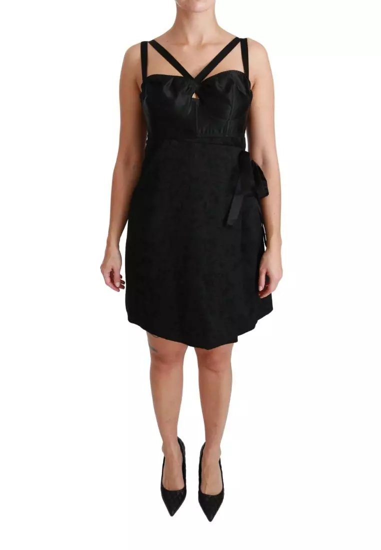 Dolce & Gabbana Black Stretch Satin Jacquard Mini Dress