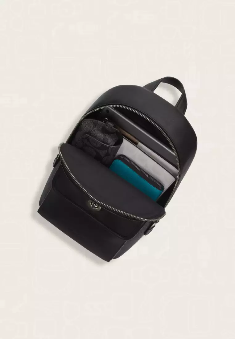 Coach Turnlock Sling Pack In Signature Canvas Charcoal Black