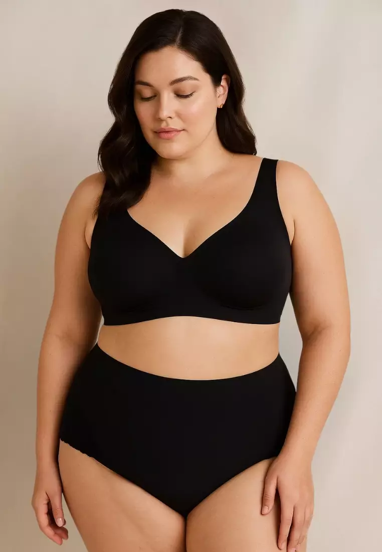Premium Amaya Plus Size Seamless Wireless Support Bra in Black