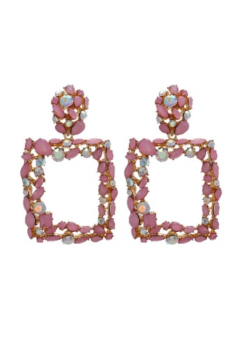 Glamorbit pink Square Pink Rhinestone Statement Earrings 57AECACCED8429GS_1