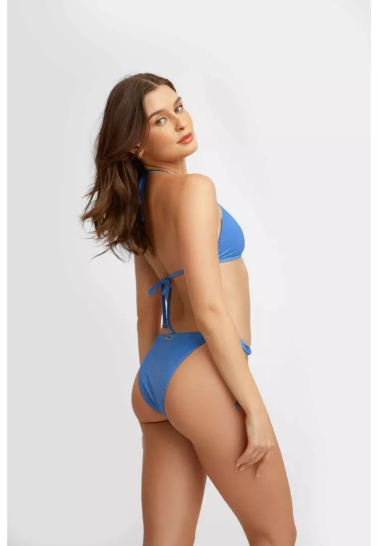 Zoey Side-Ties Adjustable Bikini Bottoms / Princess Blue Shimmer