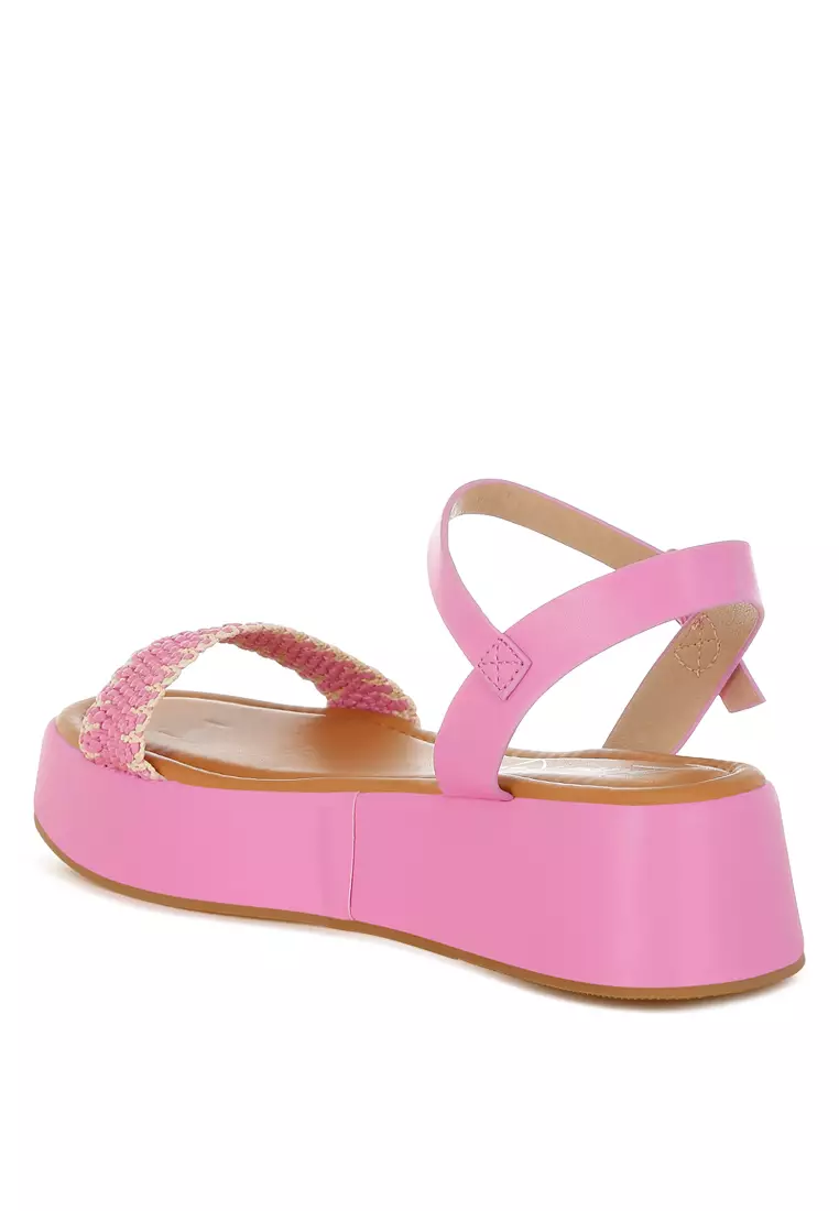 Raffia Flatform Sandals in Pink