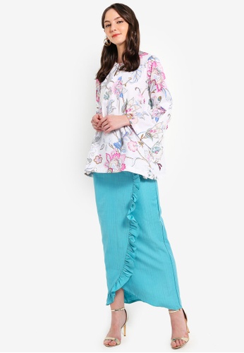 Buy Kurung Latika With Frill Skirt from Jari Alana RTW in Blue only 299
