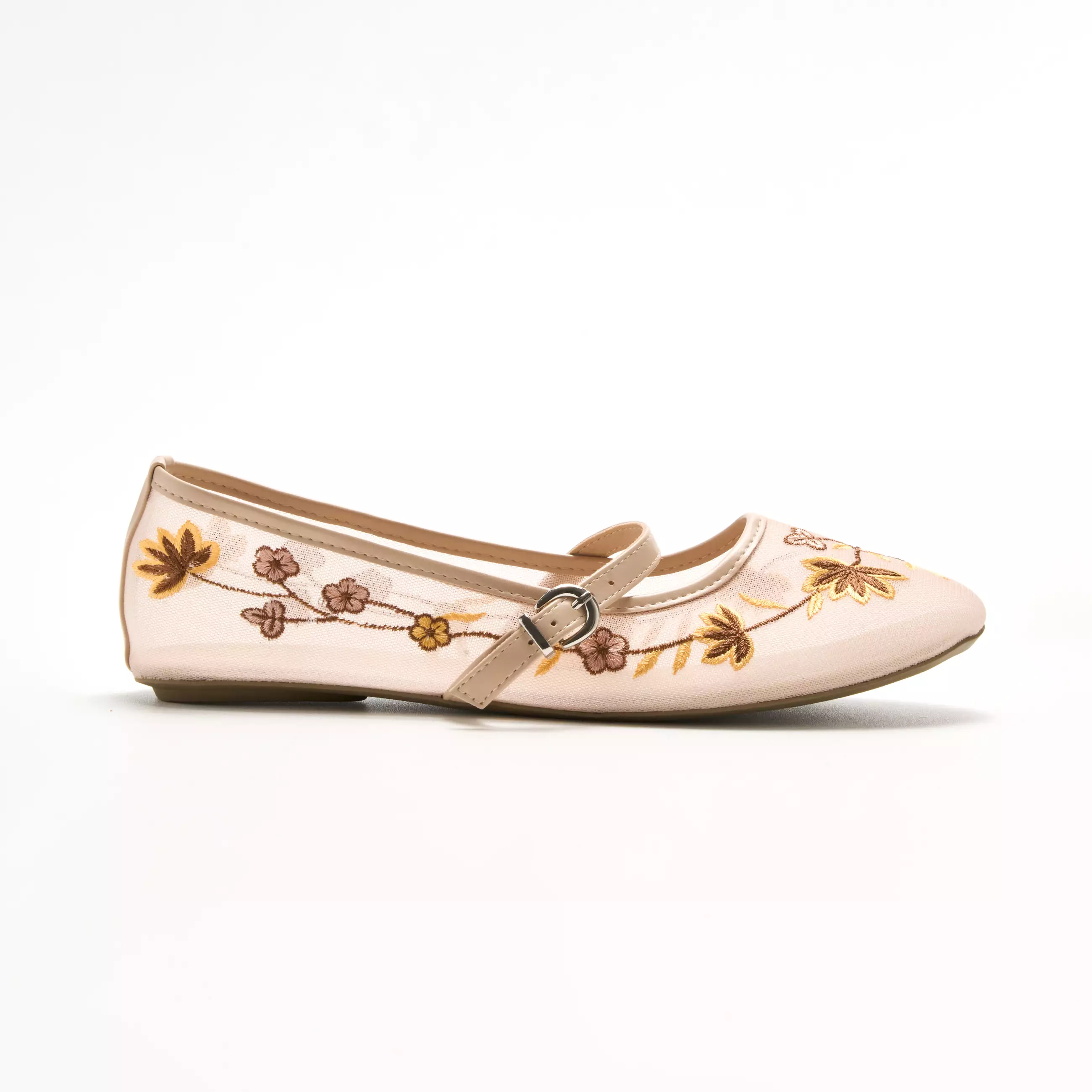 Sofia Mayala Embroidered Mary Jane Beige
