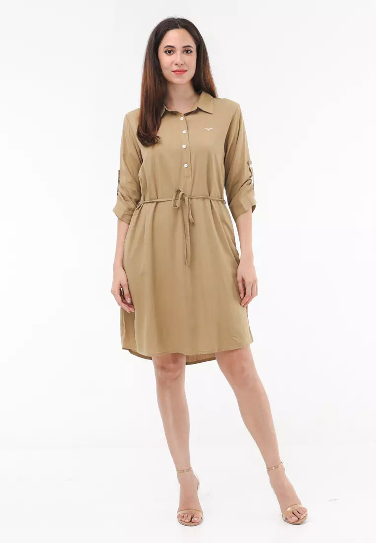 Woven Plain Soft Linen 3/4s Dress